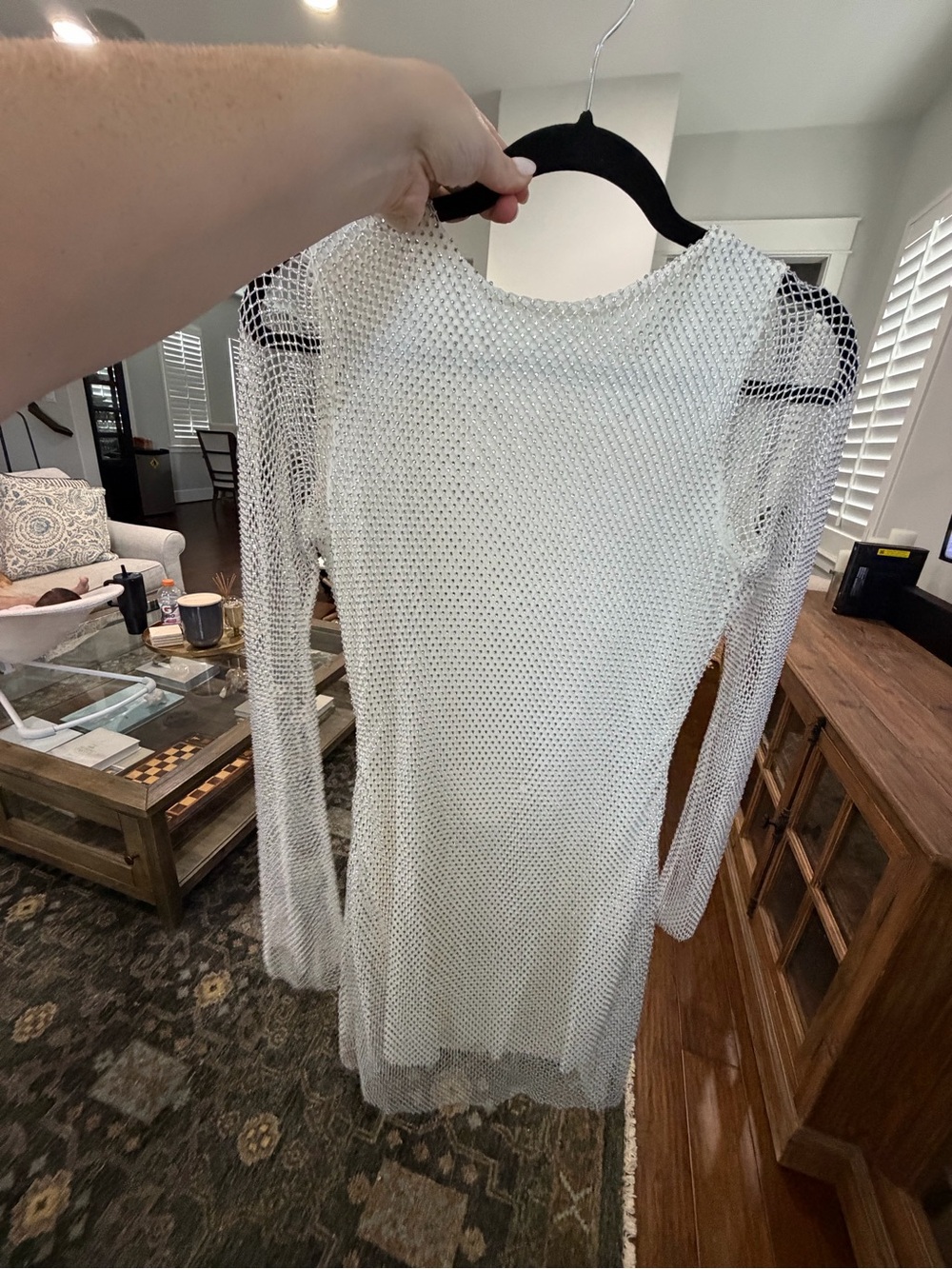 12th Tribe White Open-Knit Long Sleeve Dress